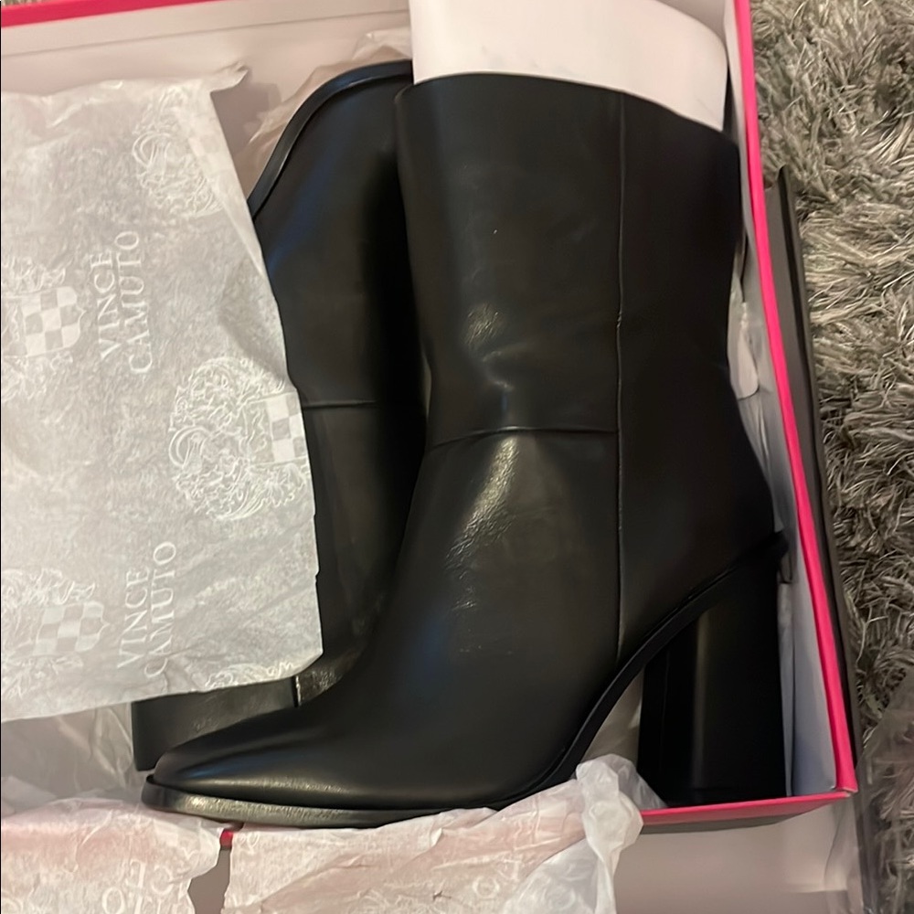 Vince Camuto Black Heeled Boots with Sleek Design